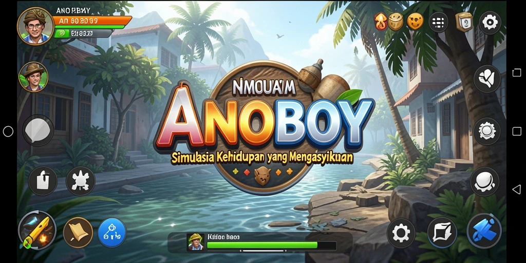 Screenshot gameplay ANOBOY yang menunjukkan interaksi karakter.