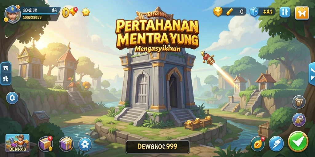 Screenshot gameplay DEWAKOIN99 menampilkan aksi intens dalam pertahanan menara.