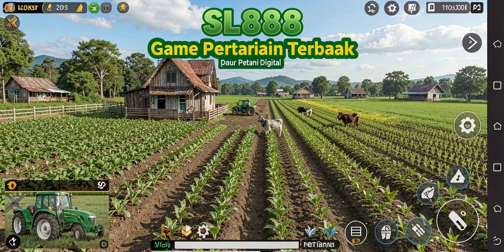 Screenshot menampilkan gameplay SL888 dengan lahan pertanian yang subur.