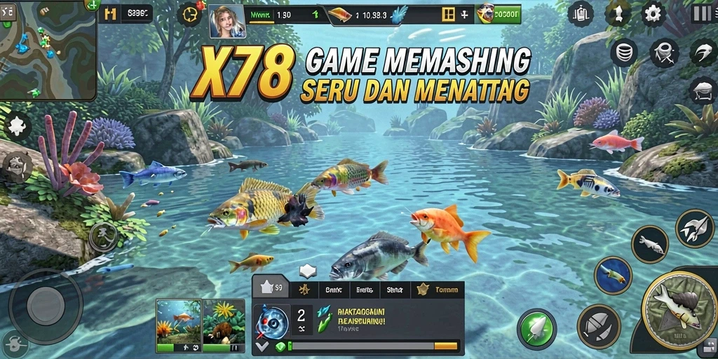 Tampilan seru saat memancing di X78 dengan latar belakang alam yang menawan.
